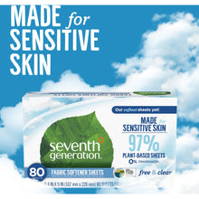 Load image into Gallery viewer, Seventh Generation Free & Clear Fabric Softener Sheets