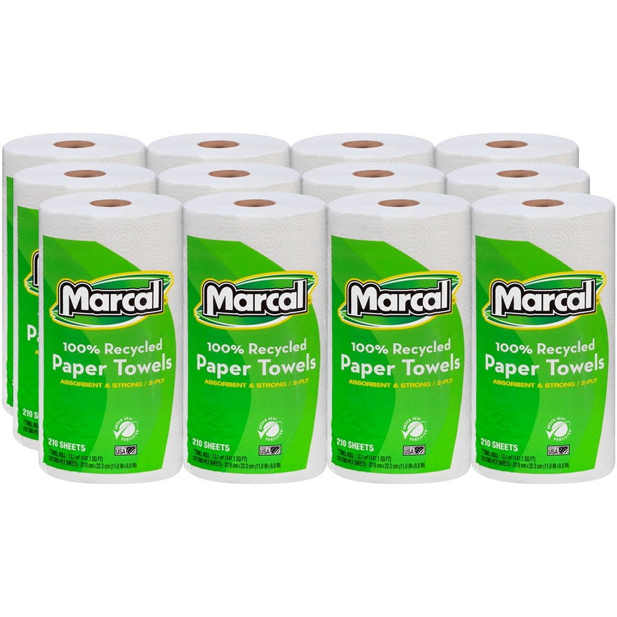 Marcal 100% Recycled, Jumbo Roll Paper Towels, 12 Rolls 210 Sheets Each